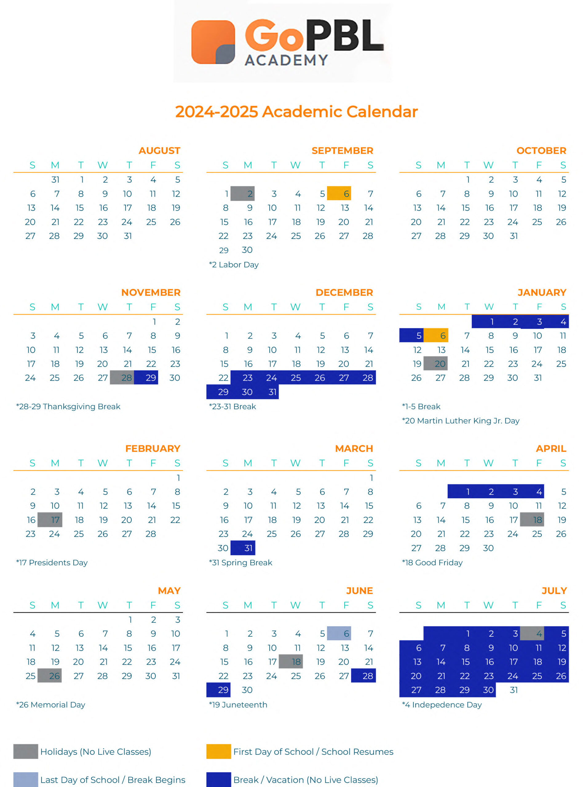 2023-2024 Academic Calendar | Centric Learning Academy
